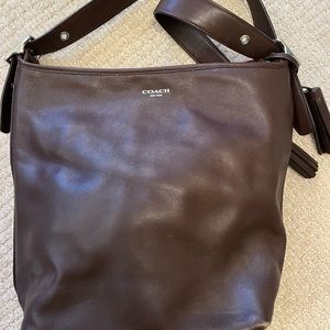 Genuine Coach medium brown leather bag with leather tassel detail